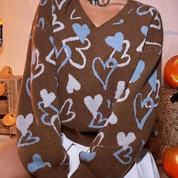 Heart Pattern Drop Shoulder Sweater | Sz S - Picture 2 of 4